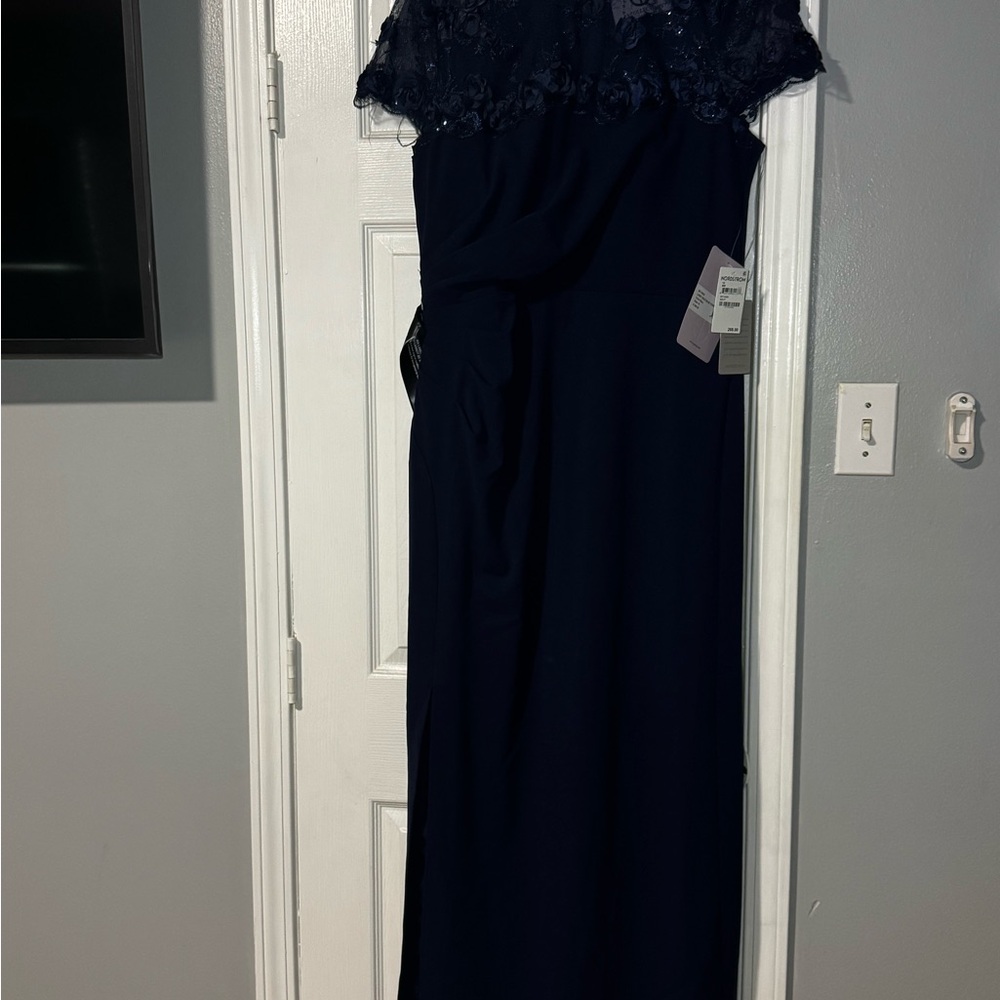 JS Collections Navy Blue LANEY SOUTACHE YOKE GOWN